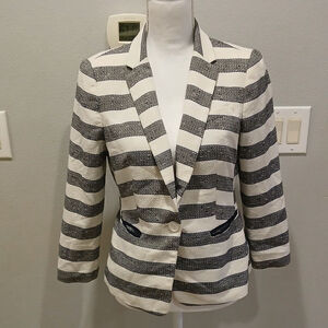 Women's THE LIMITED Striped Blazer S White Navy business work